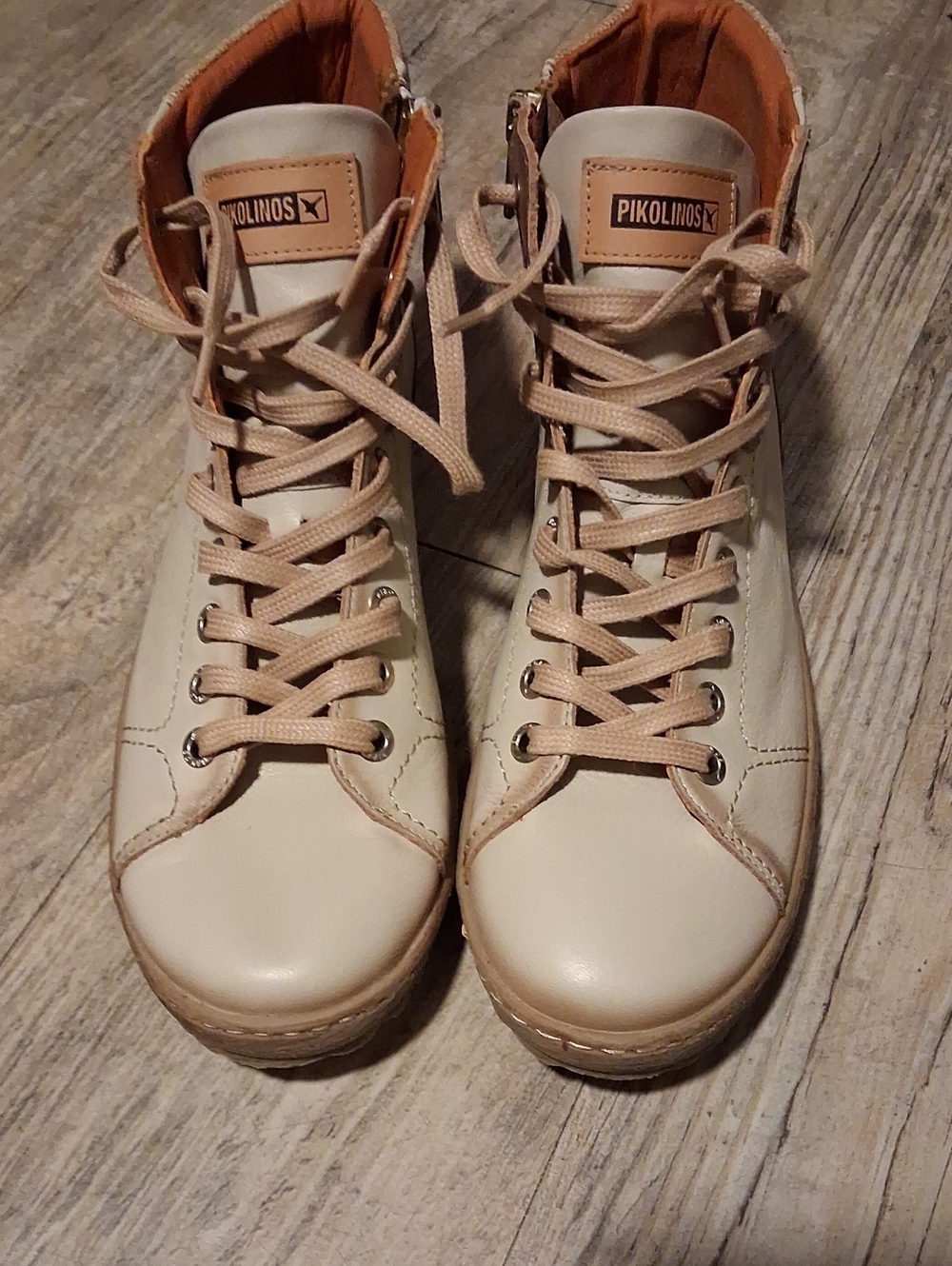 PIKOLINOS Cream Beige High-Top Leather Sneakers